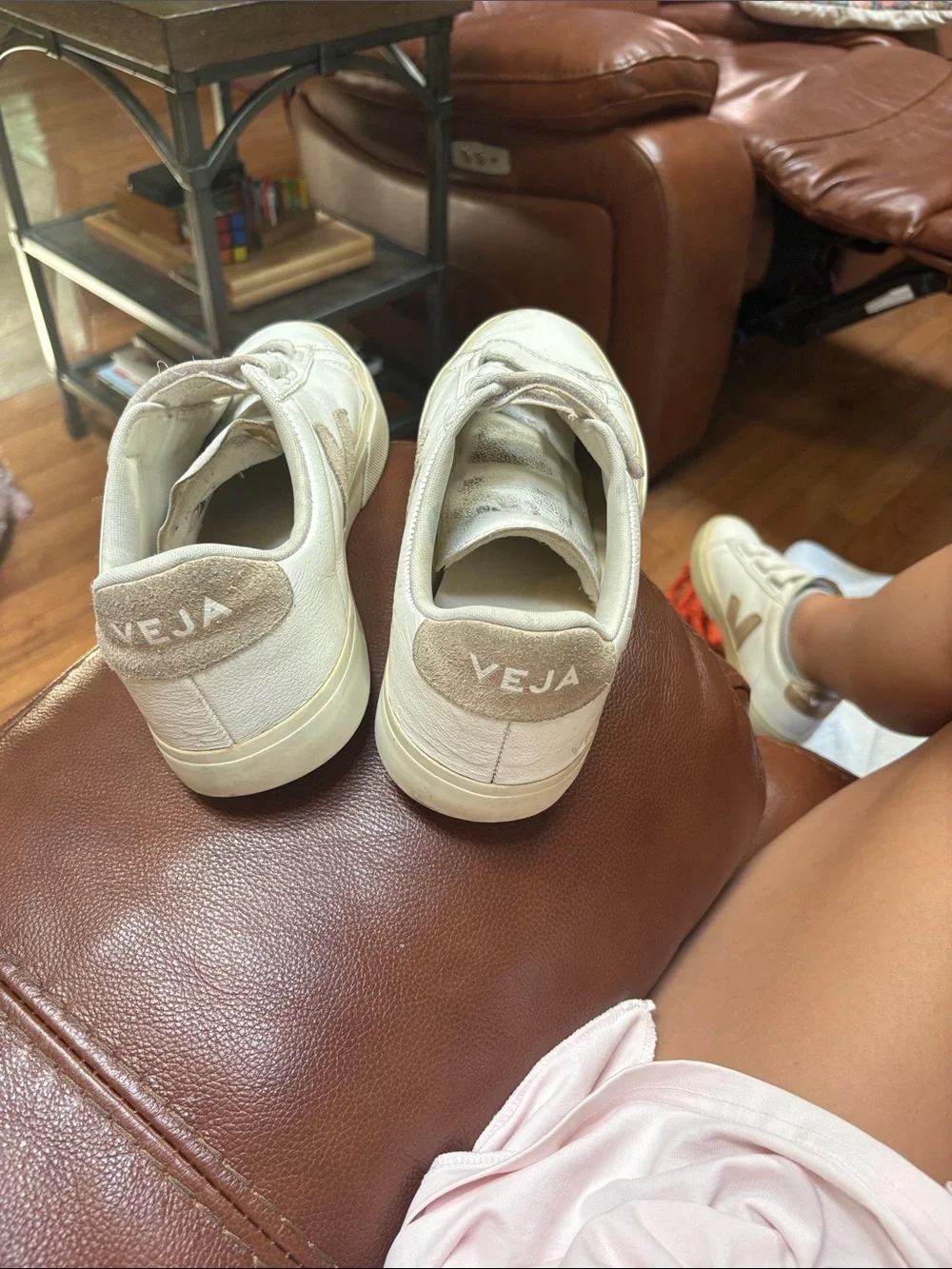 Veja Kids Cream & Beige Leather Velcro Sneakers